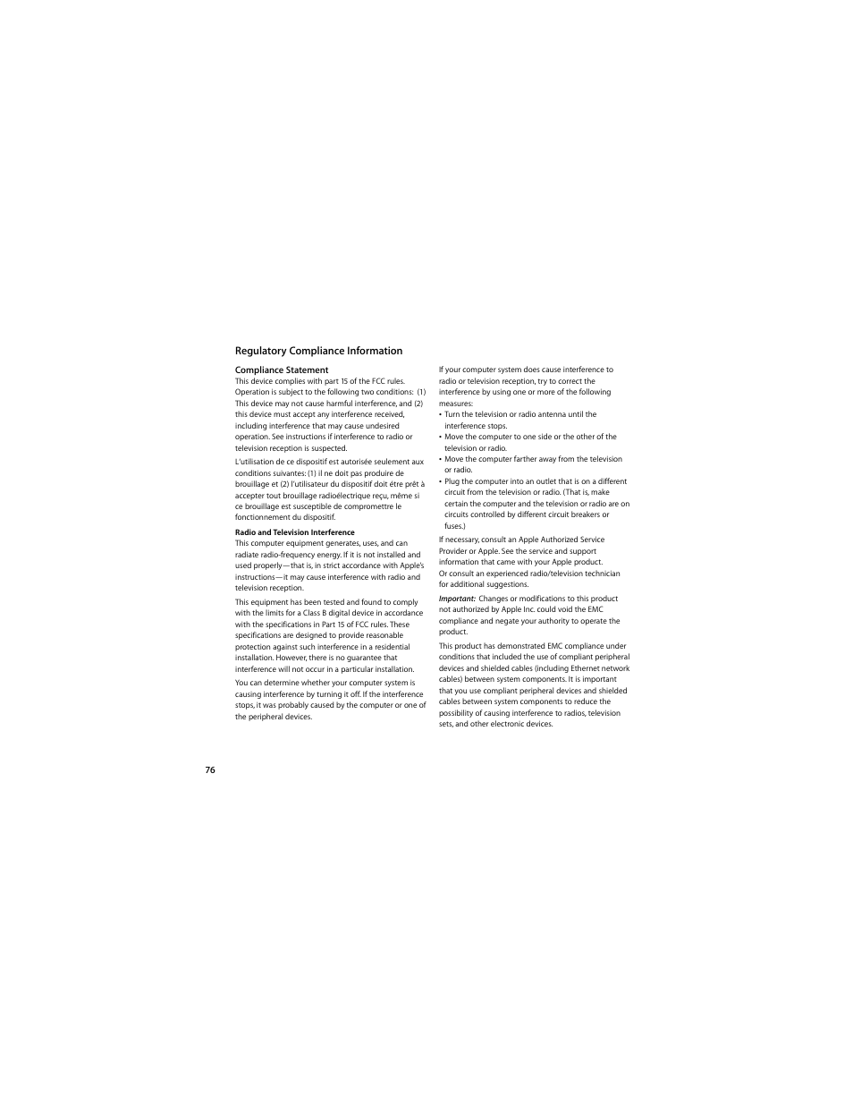 Regulatory compliance information | Apple MacBook Pro (15-inch, 2.53 GHz, Mid 2009) User Manual | Page 76 / 88