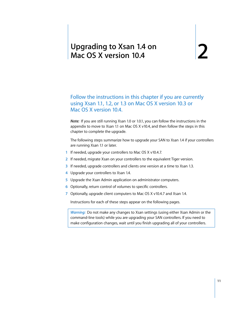 Upgrading to xsan 1.4 on macosx version 10.4, Chapter 2 | Apple Xsan (upgrading to Xsan 1.4) User Manual | Page 11 / 24