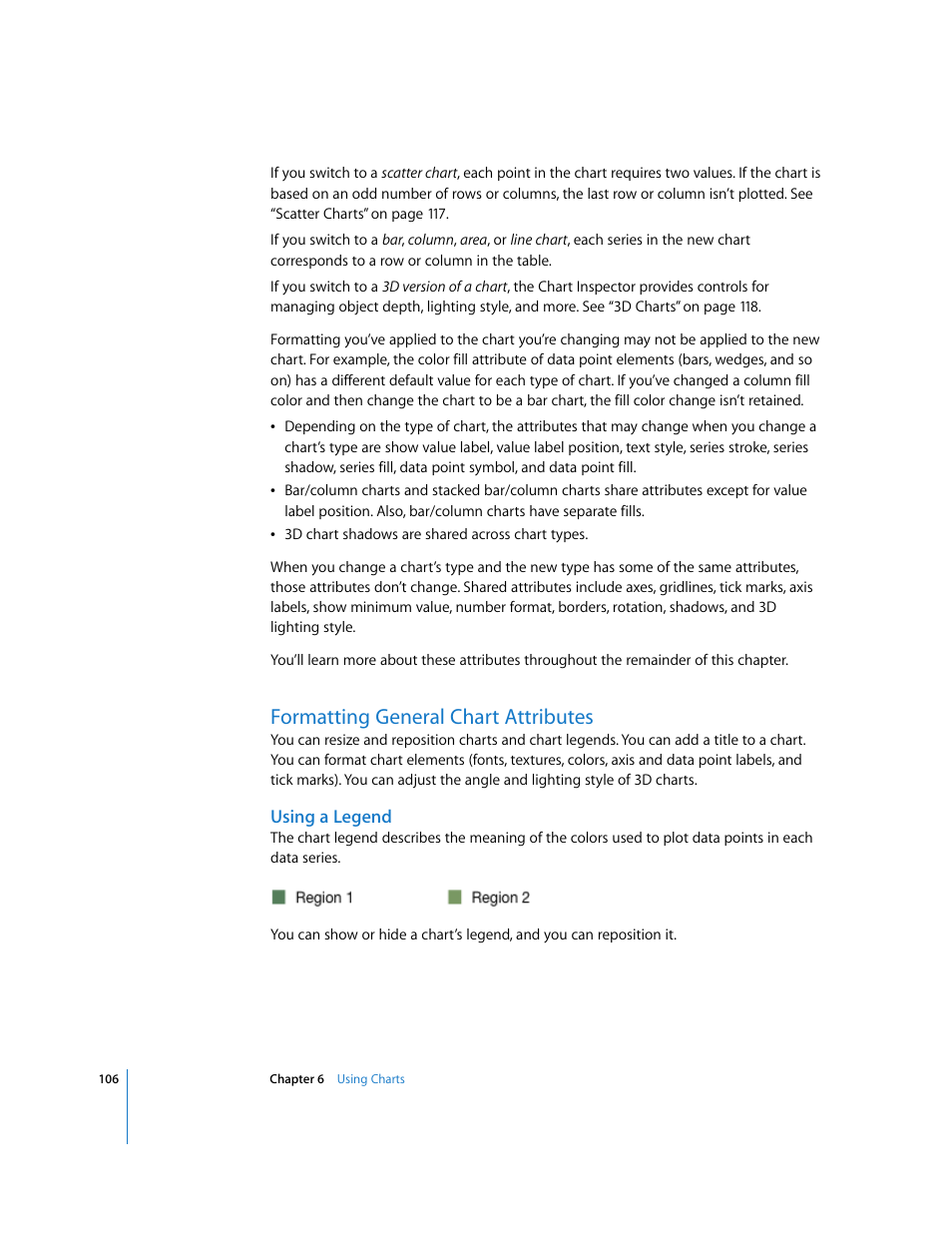 Formatting general chart attributes, Using a legend | Apple Numbers '08 User Manual | Page 106 / 295