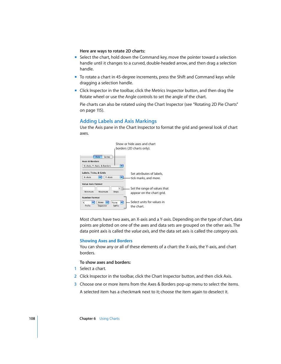 Adding labels and axis markings, Showing axes and borders | Apple Numbers '08 User Manual | Page 108 / 295
