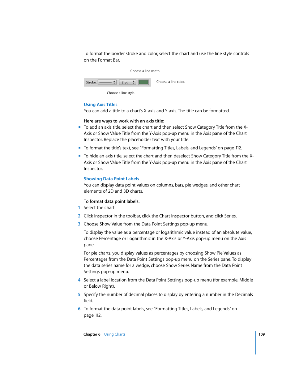 Using axis titles, Showing data point labels | Apple Numbers '08 User Manual | Page 109 / 295