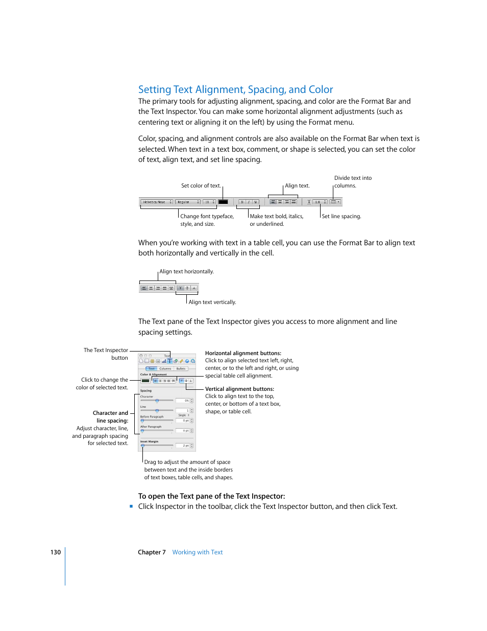 Setting text alignment, spacing, and color | Apple Numbers '08 User Manual | Page 130 / 295