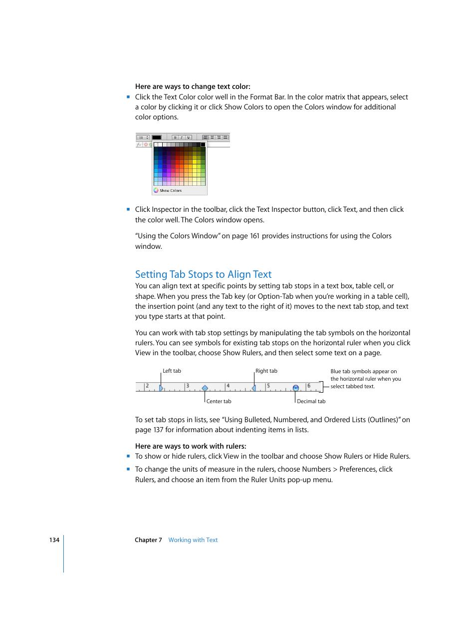 Setting tab stops to align text | Apple Numbers '08 User Manual | Page 134 / 295