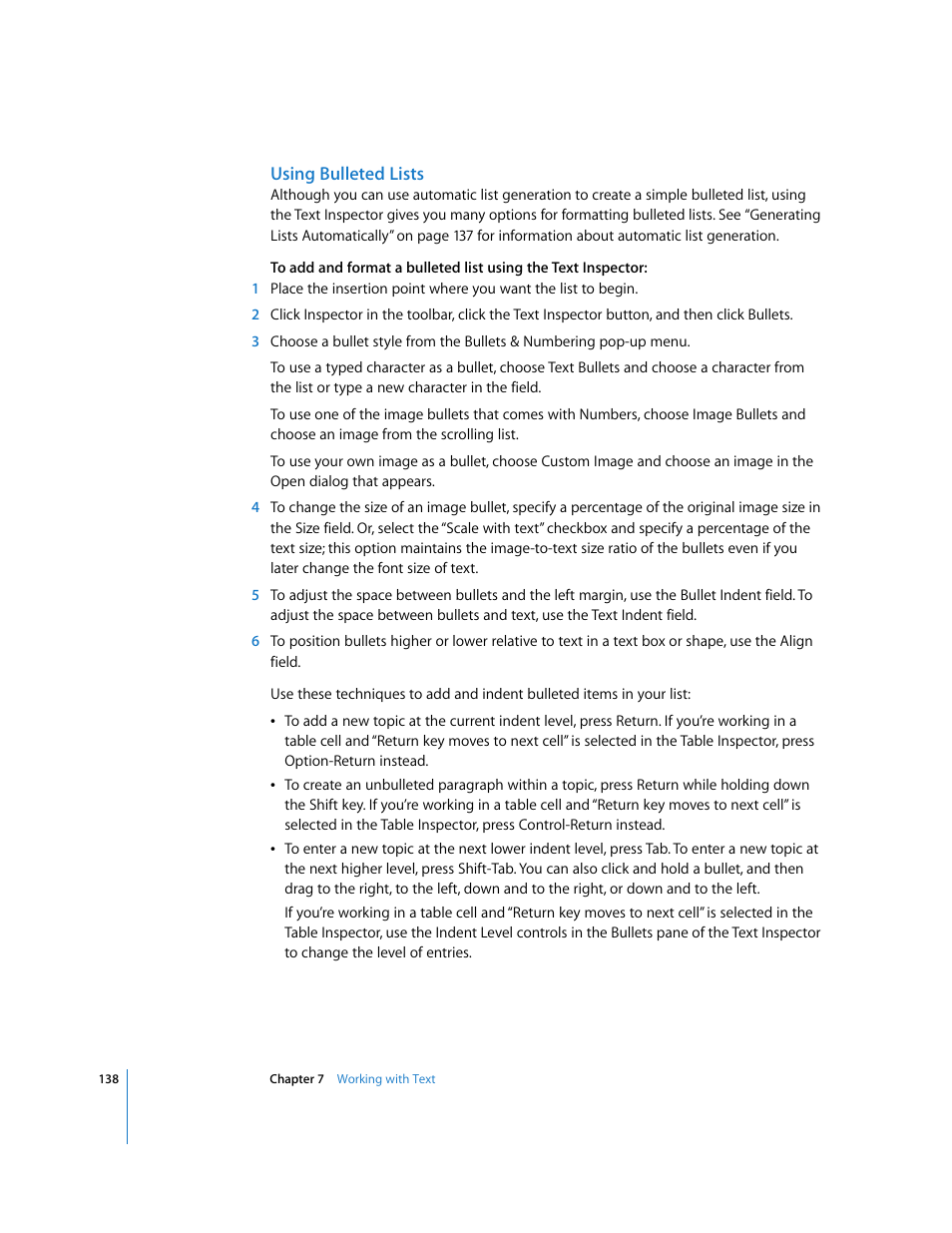 Using bulleted lists | Apple Numbers '08 User Manual | Page 138 / 295