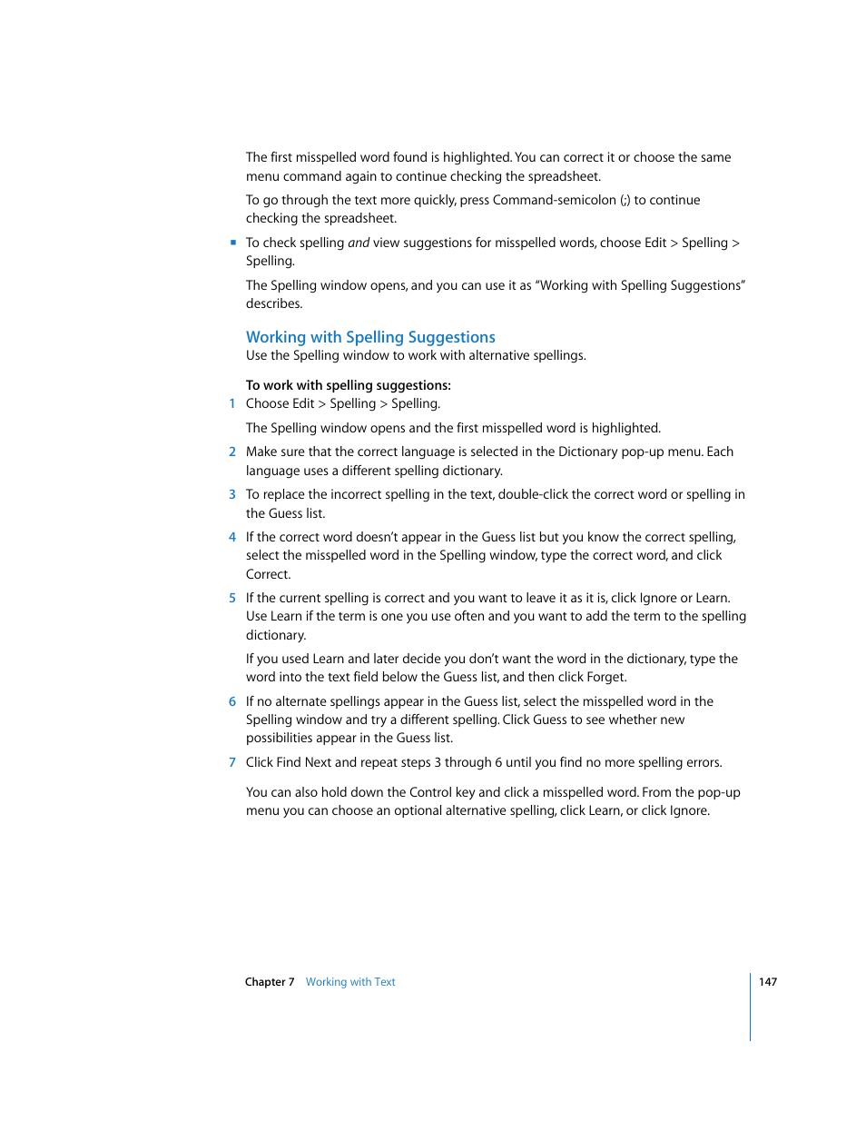Working with spelling suggestions | Apple Numbers '08 User Manual | Page 147 / 295