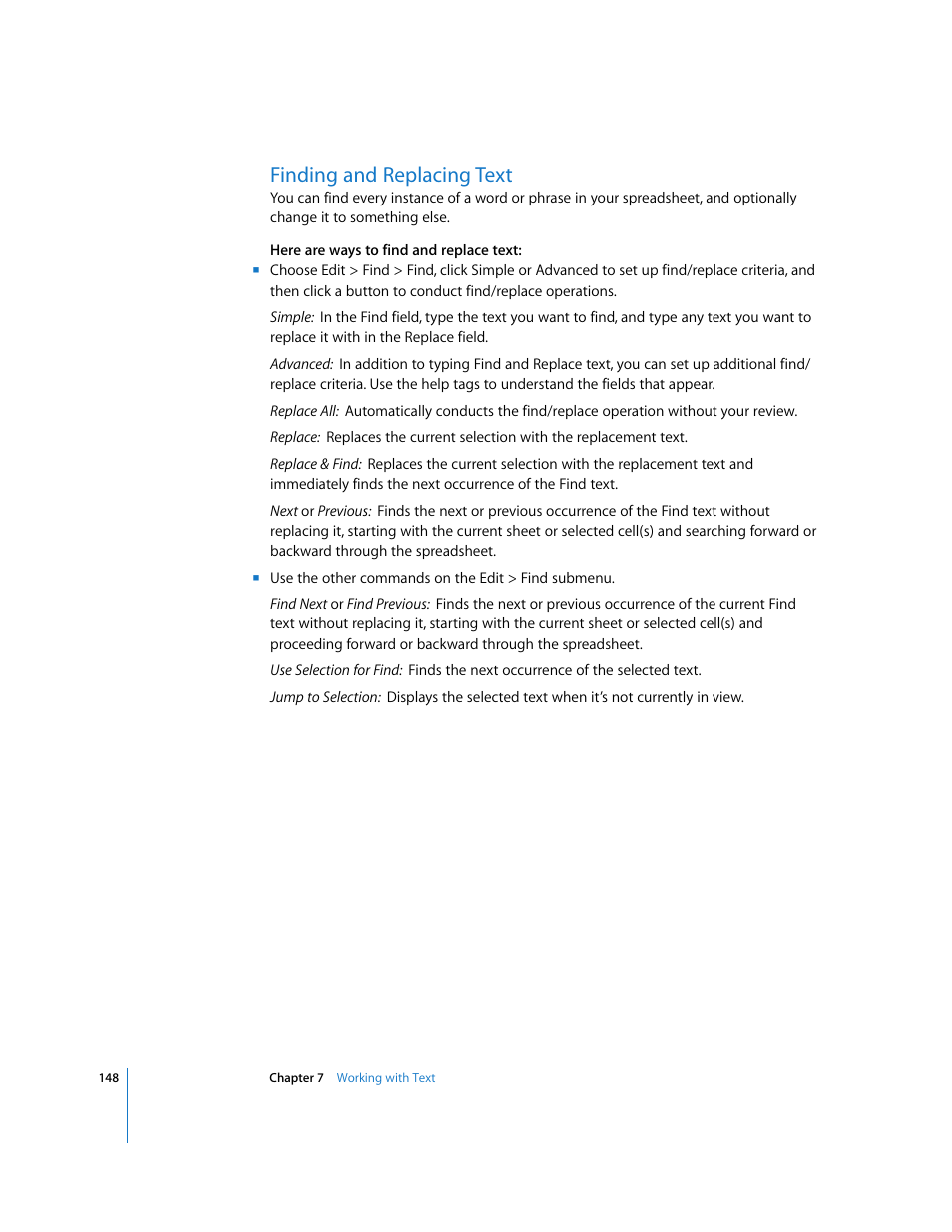 Finding and replacing text | Apple Numbers '08 User Manual | Page 148 / 295