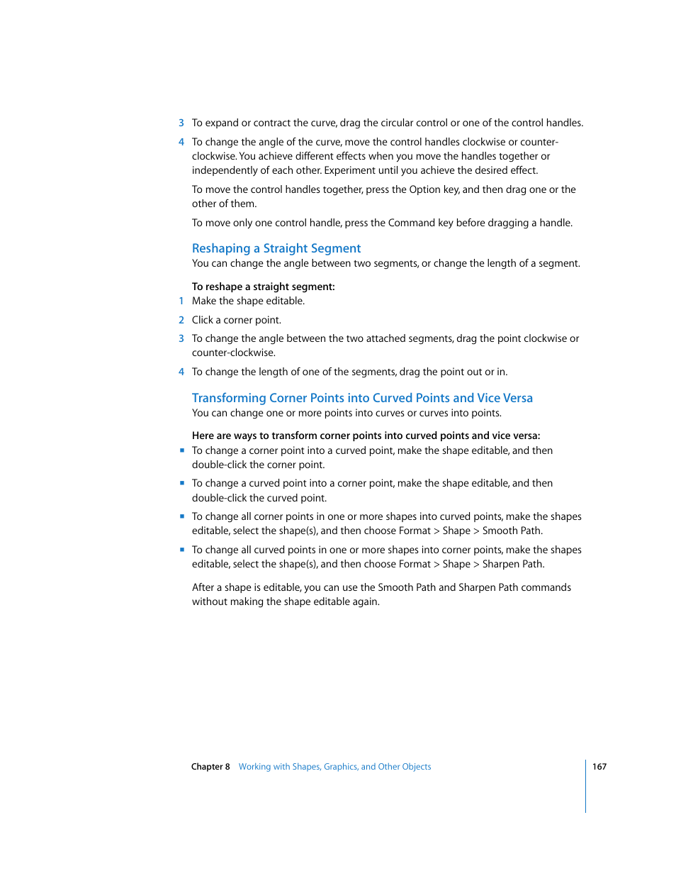 Reshaping a straight segment | Apple Numbers '08 User Manual | Page 167 / 295