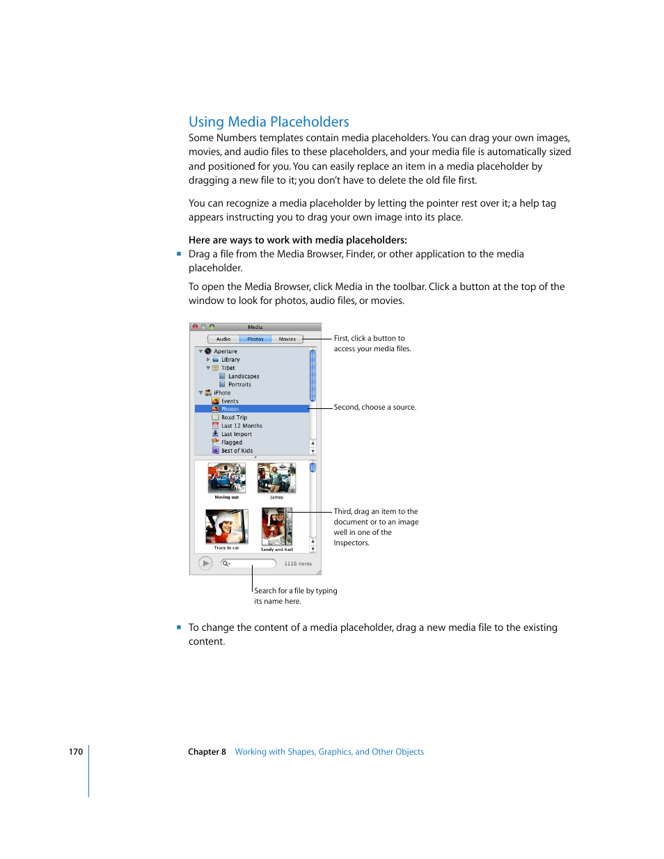 Using media placeholders | Apple Numbers '08 User Manual | Page 170 / 295