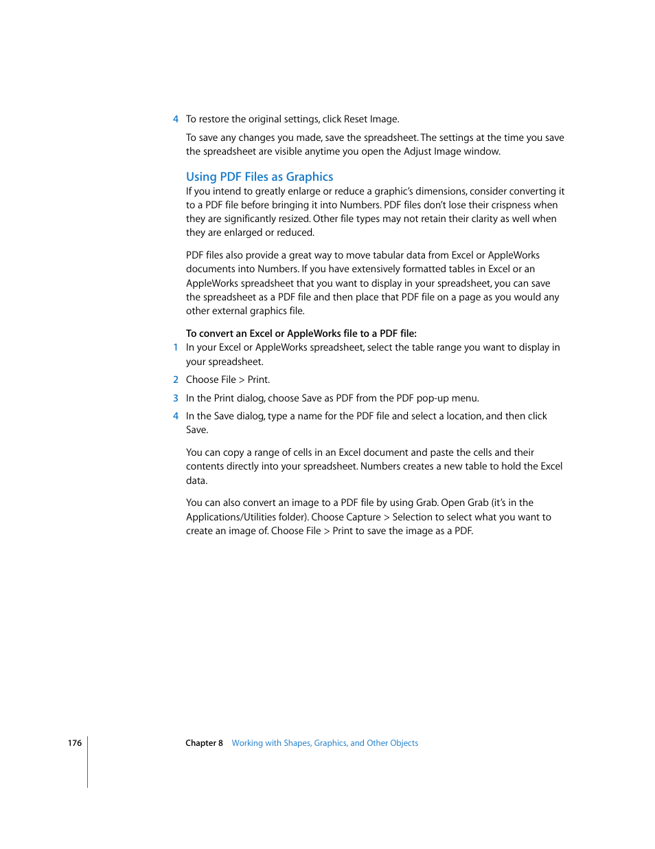 Using pdf files as graphics | Apple Numbers '08 User Manual | Page 176 / 295