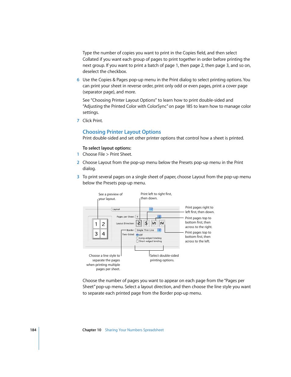 Choosing printer layout options | Apple Numbers '08 User Manual | Page 184 / 295