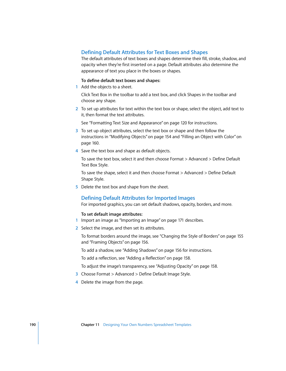 Defining default attributes for imported images | Apple Numbers '08 User Manual | Page 190 / 295