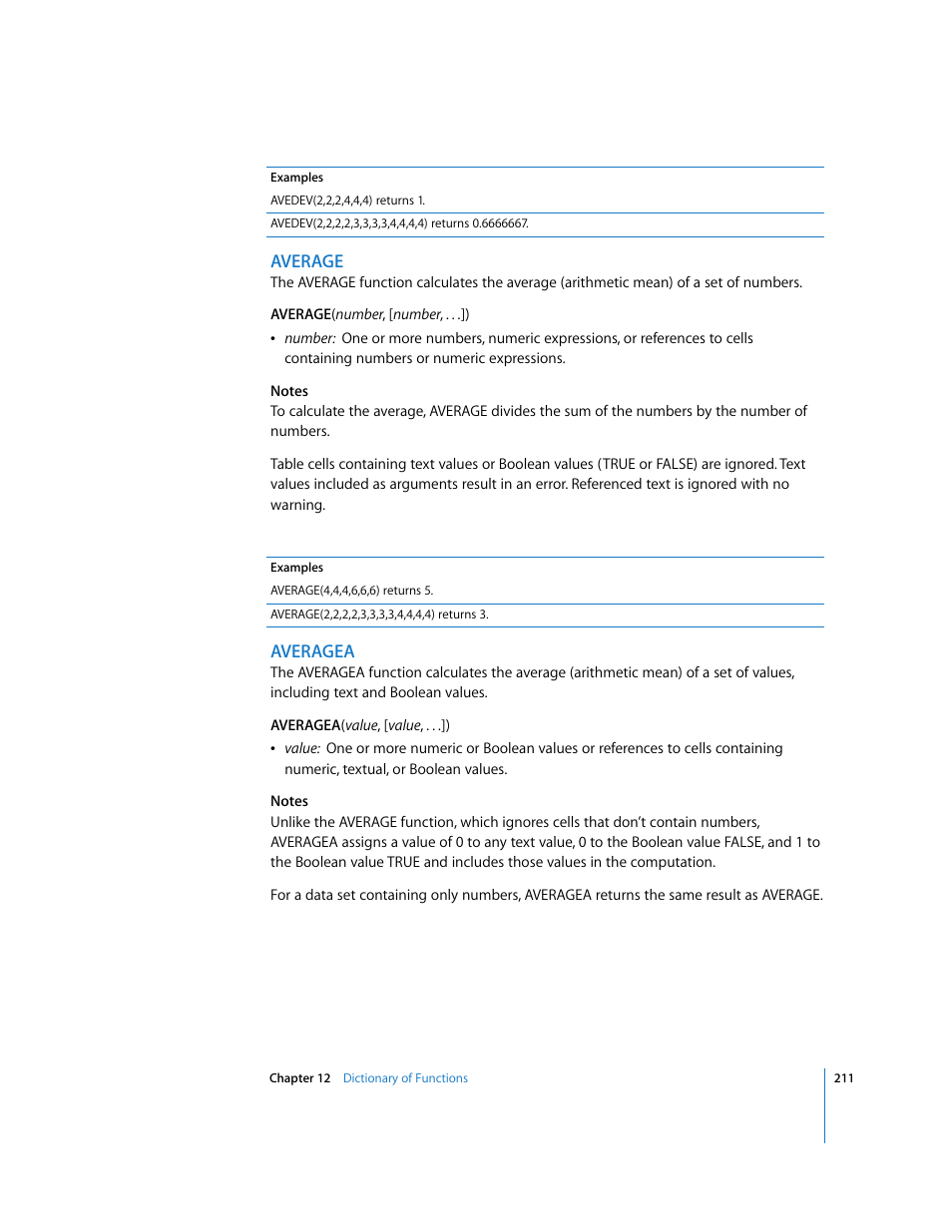 Average, Averagea | Apple Numbers '08 User Manual | Page 211 / 295