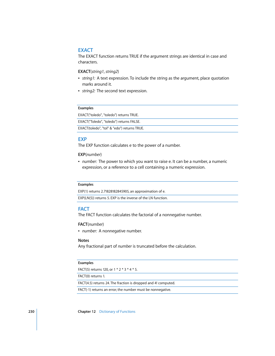 Exact, Fact | Apple Numbers '08 User Manual | Page 230 / 295