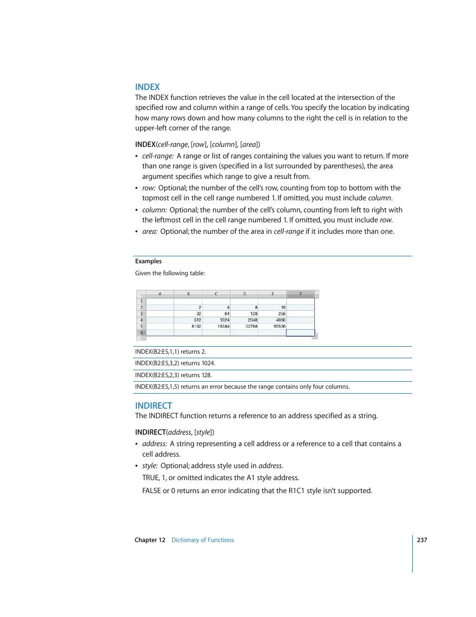 Index, Indirect | Apple Numbers '08 User Manual | Page 237 / 295