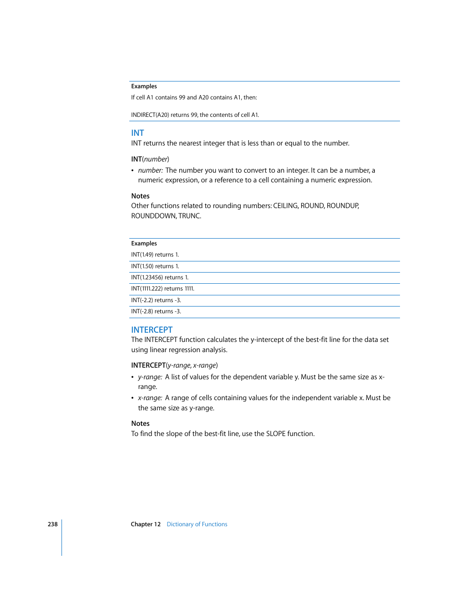 Intercept | Apple Numbers '08 User Manual | Page 238 / 295