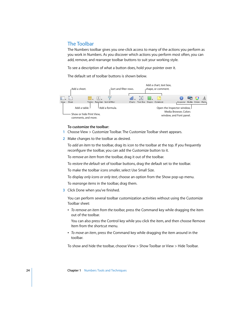 The toolbar | Apple Numbers '08 User Manual | Page 24 / 295