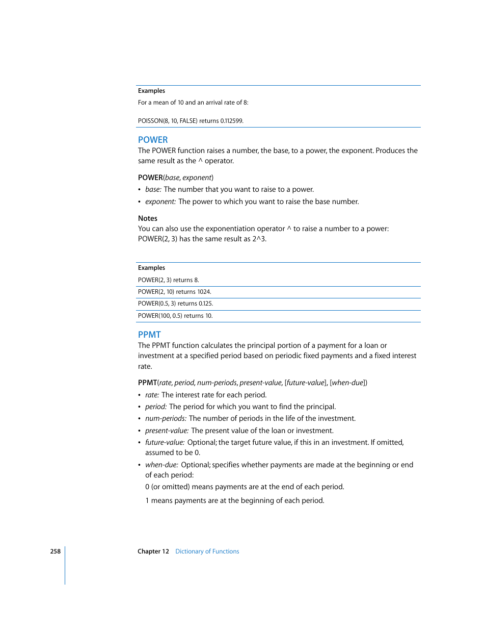 Power, Ppmt | Apple Numbers '08 User Manual | Page 258 / 295