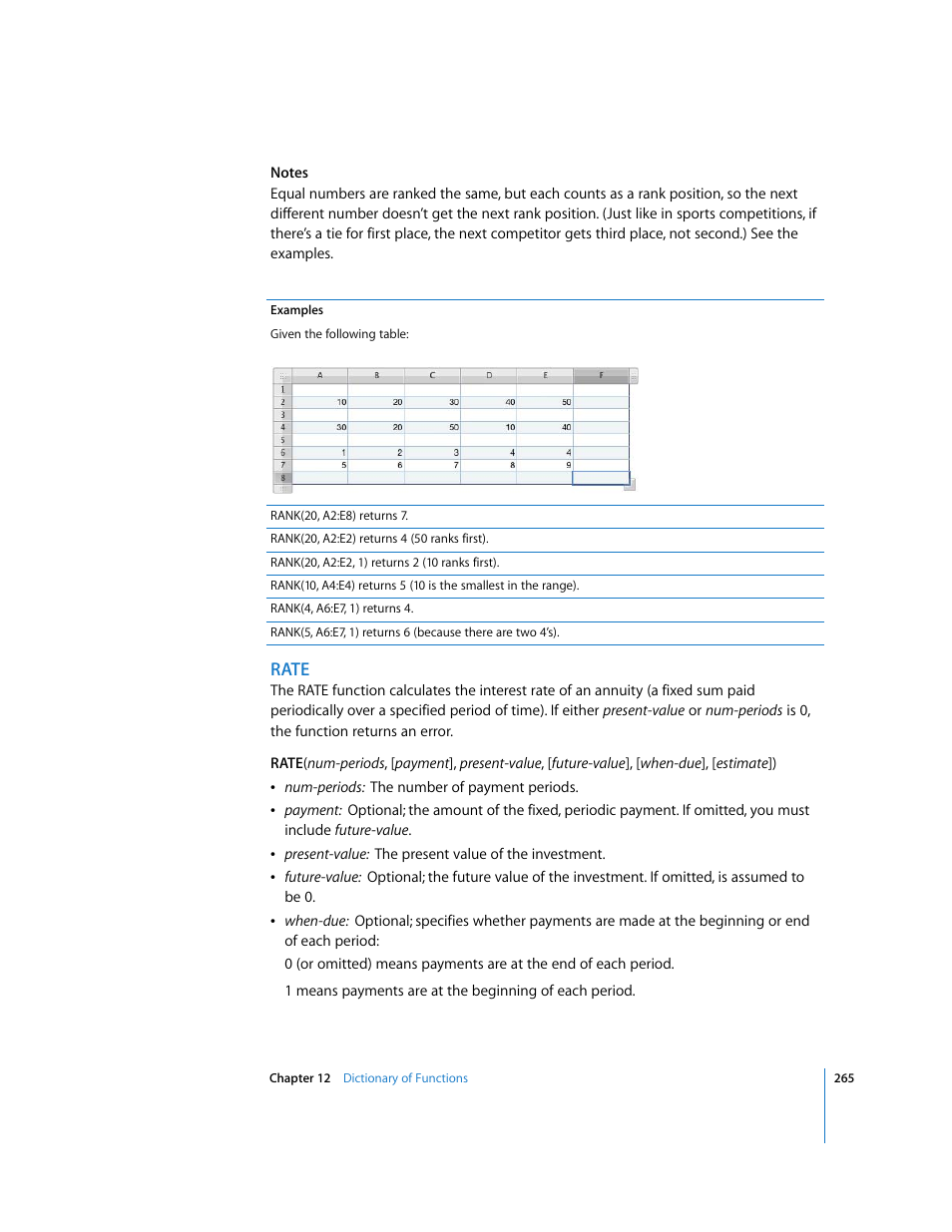 Rate | Apple Numbers '08 User Manual | Page 265 / 295