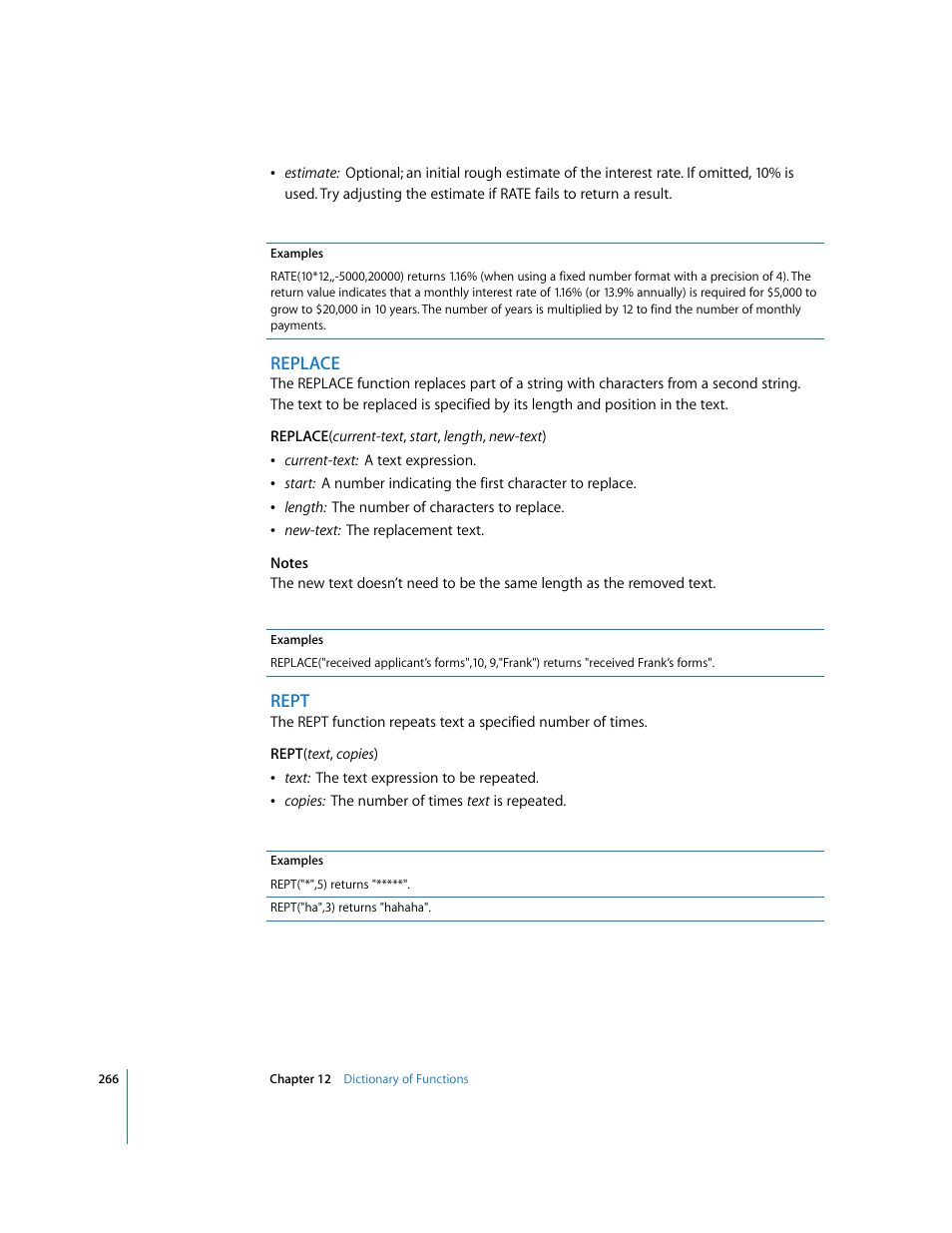 Replace, Rept | Apple Numbers '08 User Manual | Page 266 / 295