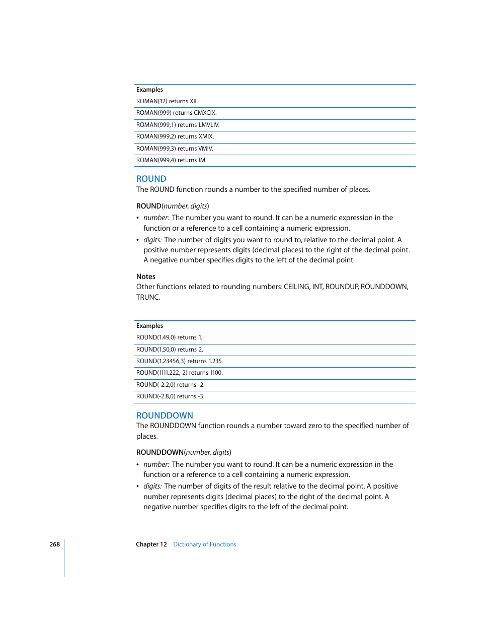 Round, Rounddown | Apple Numbers '08 User Manual | Page 268 / 295