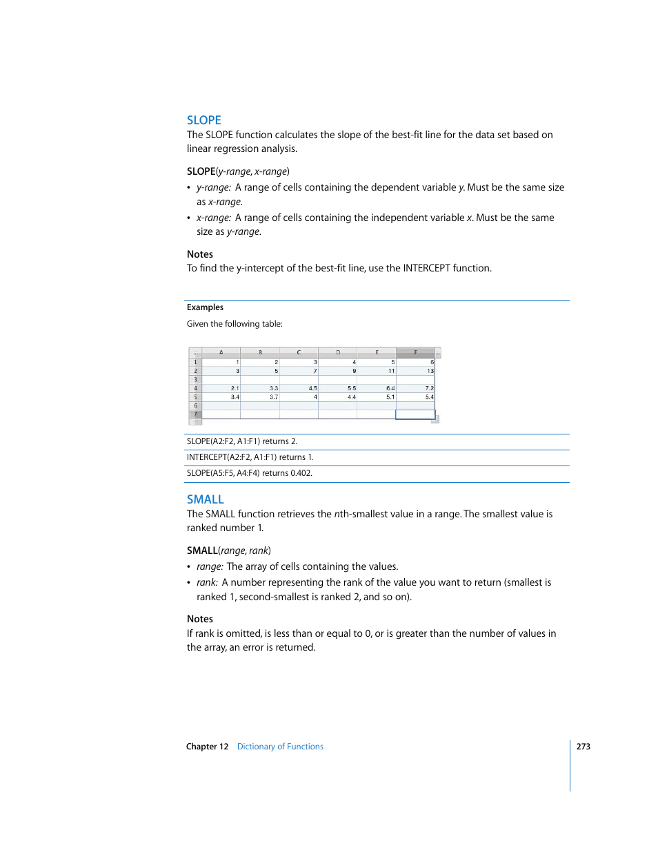 Slope, Small | Apple Numbers '08 User Manual | Page 273 / 295