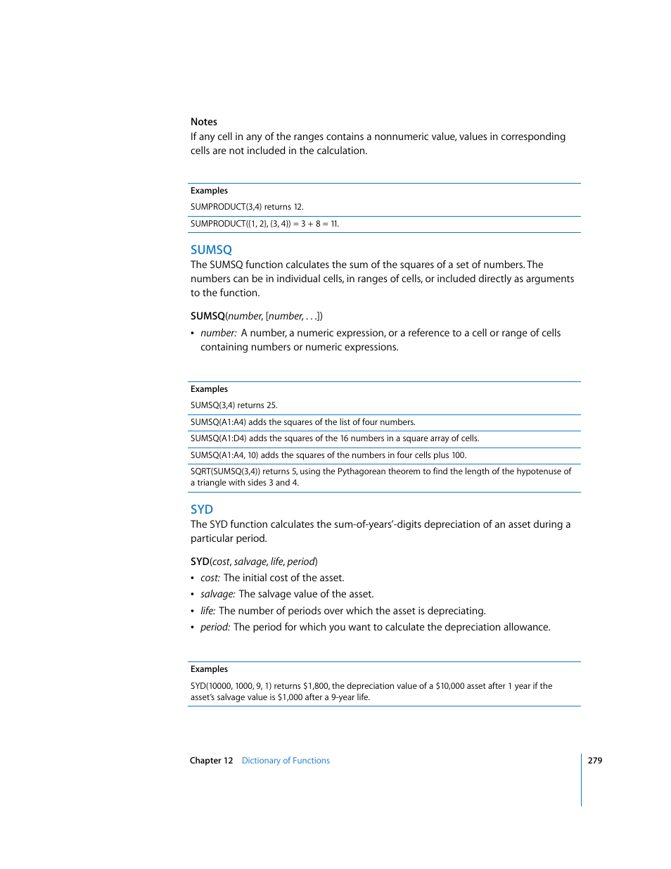 Sumsq | Apple Numbers '08 User Manual | Page 279 / 295
