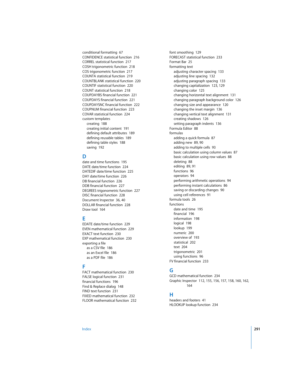 Apple Numbers '08 User Manual | Page 291 / 295