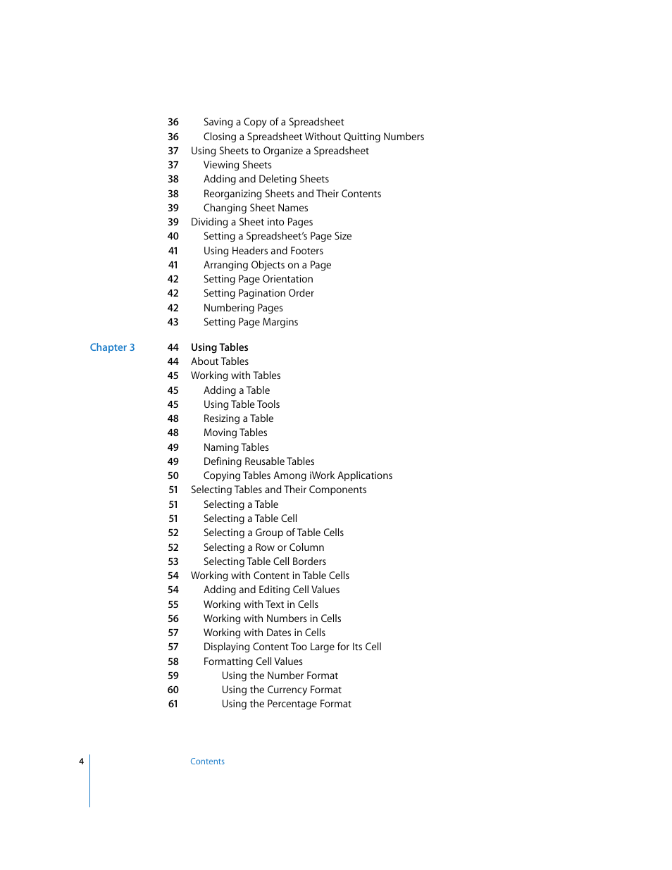 Apple Numbers '08 User Manual | Page 4 / 295