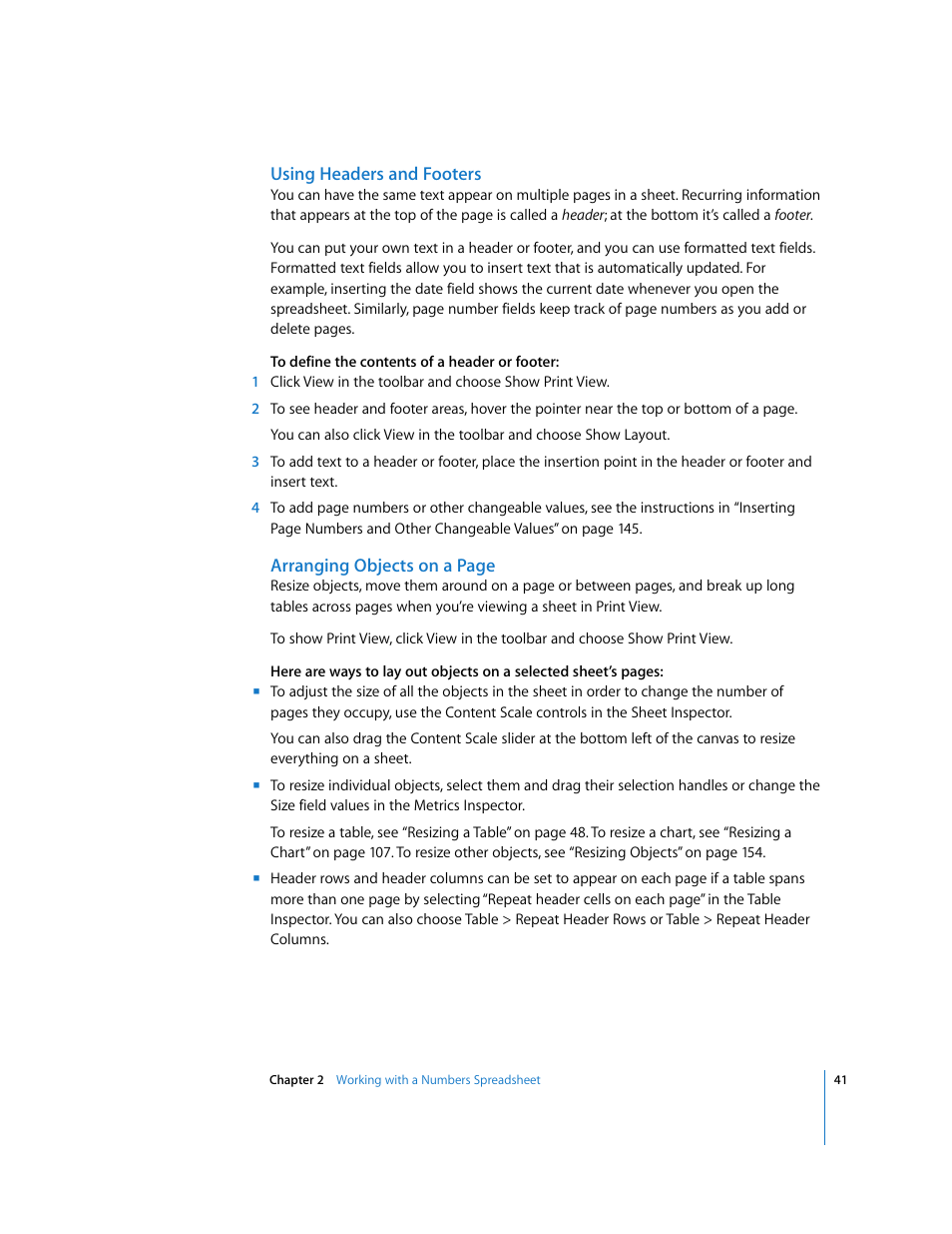 Using headers and footers | Apple Numbers '08 User Manual | Page 41 / 295