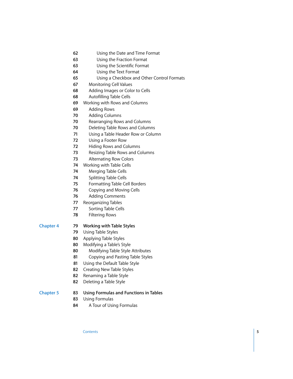 Apple Numbers '08 User Manual | Page 5 / 295