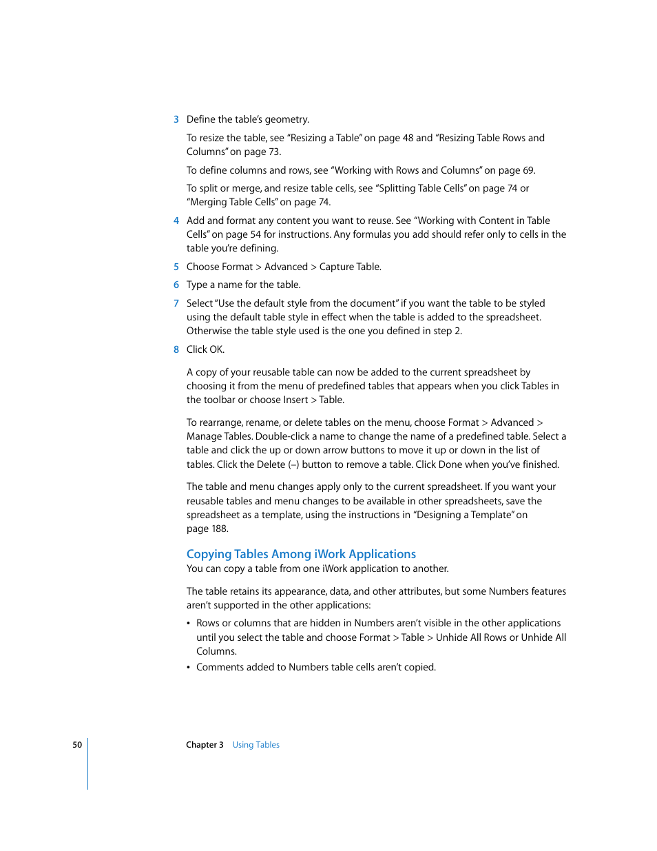 Copying tables among iwork applications | Apple Numbers '08 User Manual | Page 50 / 295