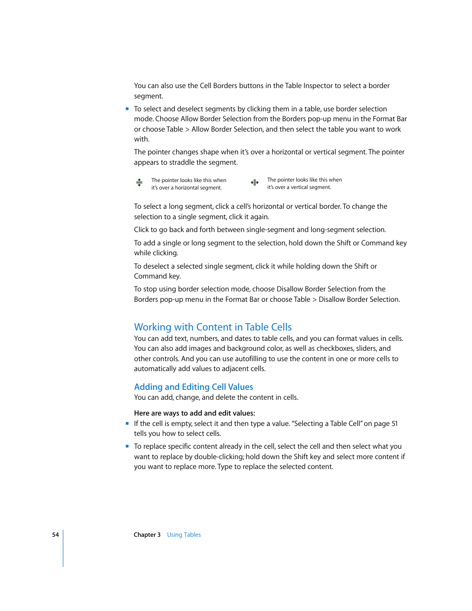 Working with content in table cells, Adding and editing cell values | Apple Numbers '08 User Manual | Page 54 / 295