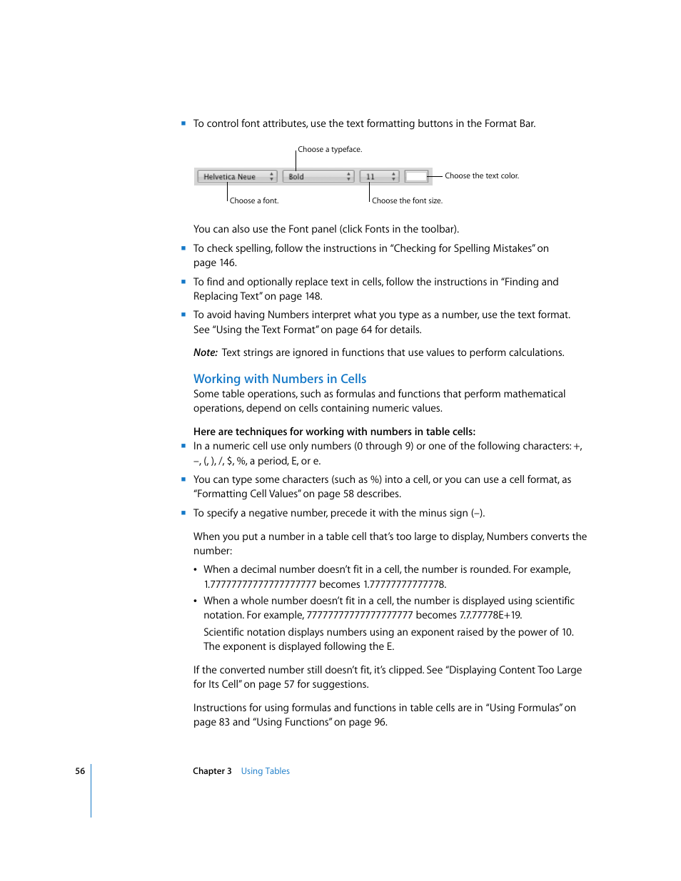 Working with numbers in cells | Apple Numbers '08 User Manual | Page 56 / 295