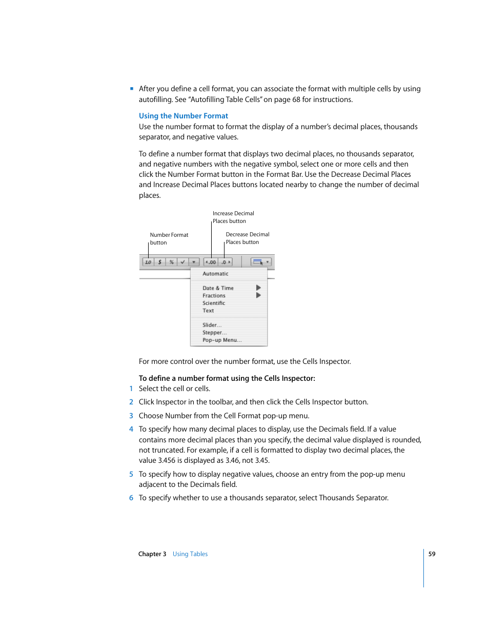 Using the number format | Apple Numbers '08 User Manual | Page 59 / 295