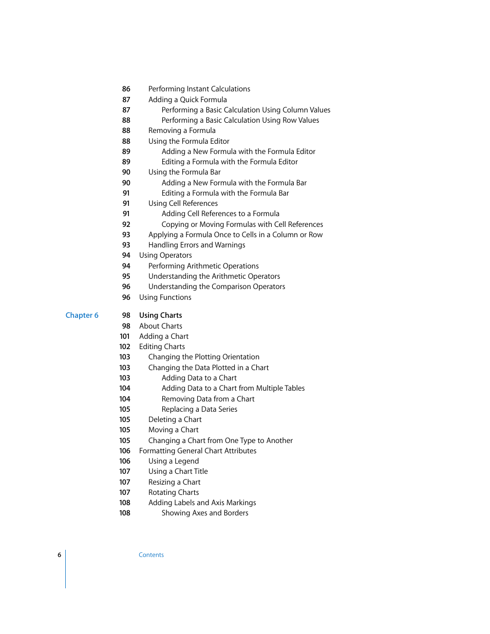 Apple Numbers '08 User Manual | Page 6 / 295