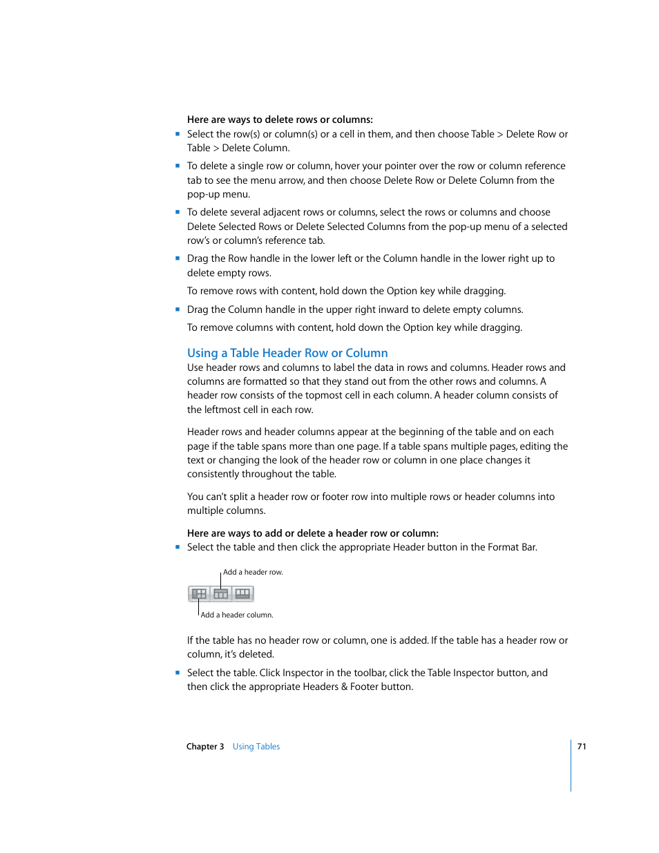 Using a table header row or column | Apple Numbers '08 User Manual | Page 71 / 295
