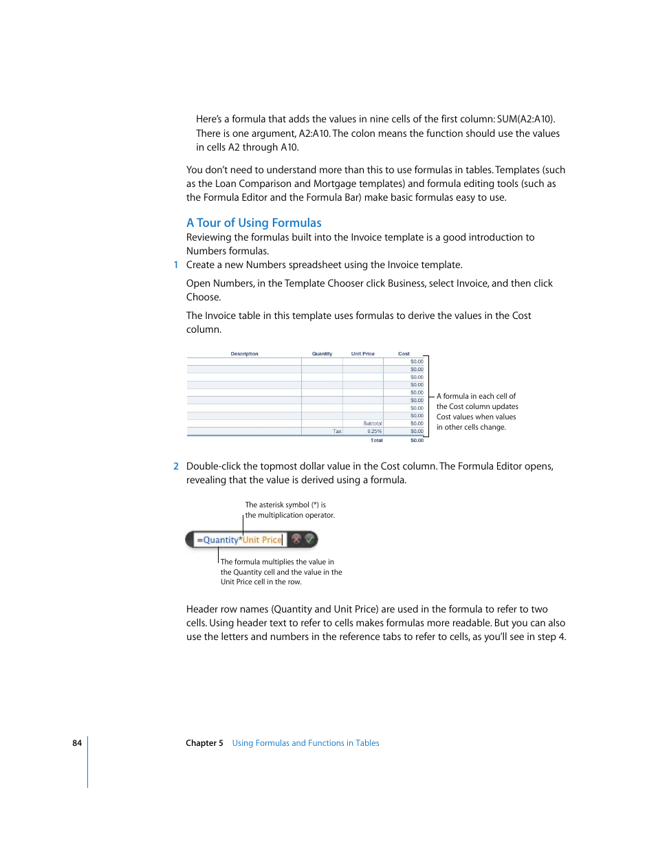 A tour of using formulas | Apple Numbers '08 User Manual | Page 84 / 295