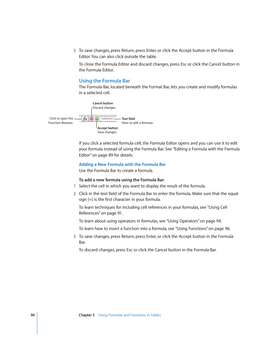 Using the formula bar, Adding a new formula with the formula bar | Apple Numbers '08 User Manual | Page 90 / 295