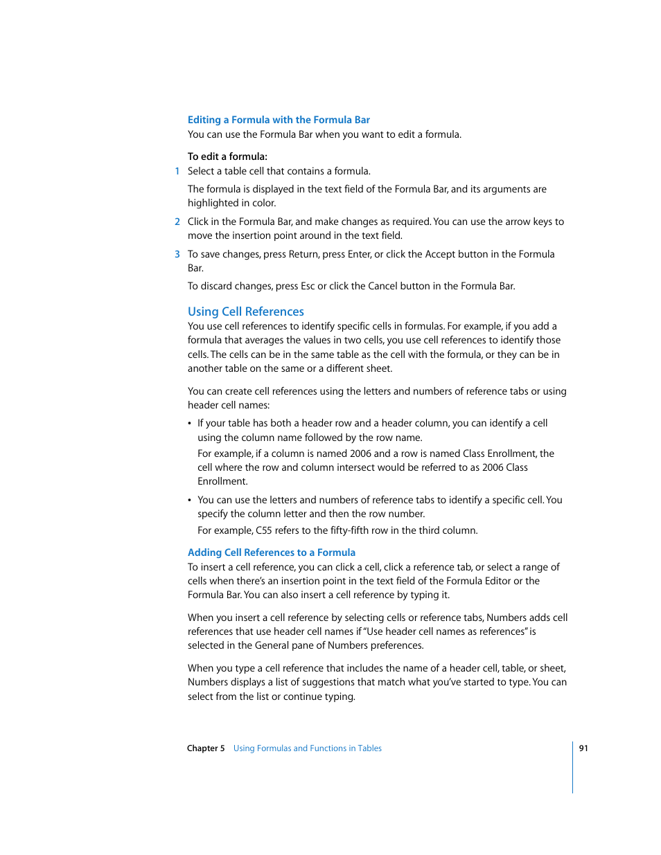Editing a formula with the formula bar, Using cell references, Adding cell references to a formula | Apple Numbers '08 User Manual | Page 91 / 295