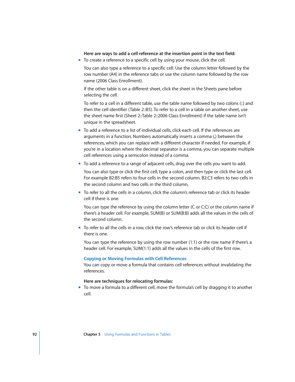 Copying or moving formulas with cell references | Apple Numbers '08 User Manual | Page 92 / 295