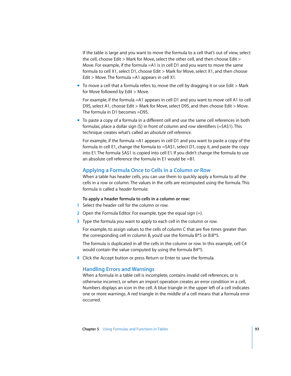 Handling errors and warnings | Apple Numbers '08 User Manual | Page 93 / 295