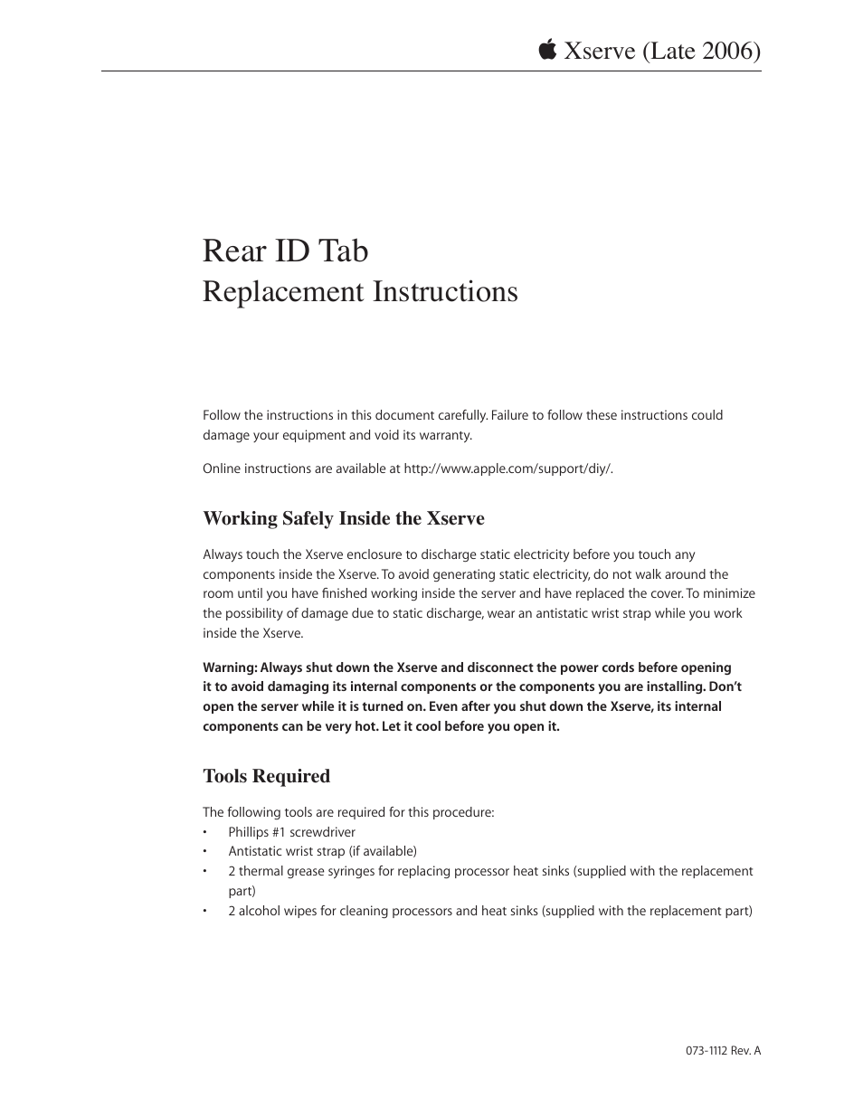 Apple Xserve Intel (Late 2006) DIY Procedure for Rear ID Tab User Manual | 22 pages