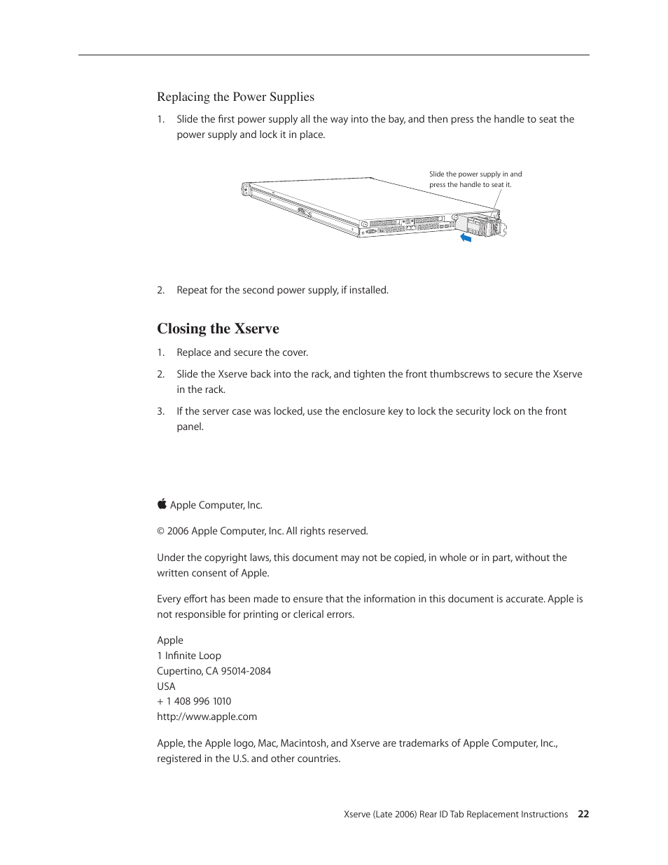 Closing the xserve | Apple Xserve Intel (Late 2006) DIY Procedure for Rear ID Tab User Manual | Page 22 / 22