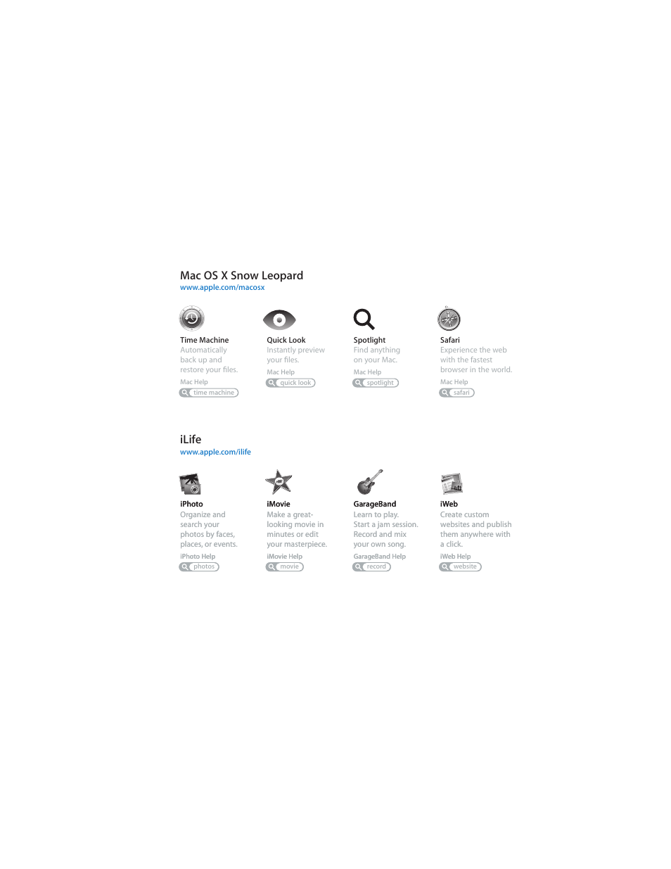 Ilife, Mac os x snow leopard | Apple MacBook (13-inch, Late 2009) User Manual | Page 3 / 88