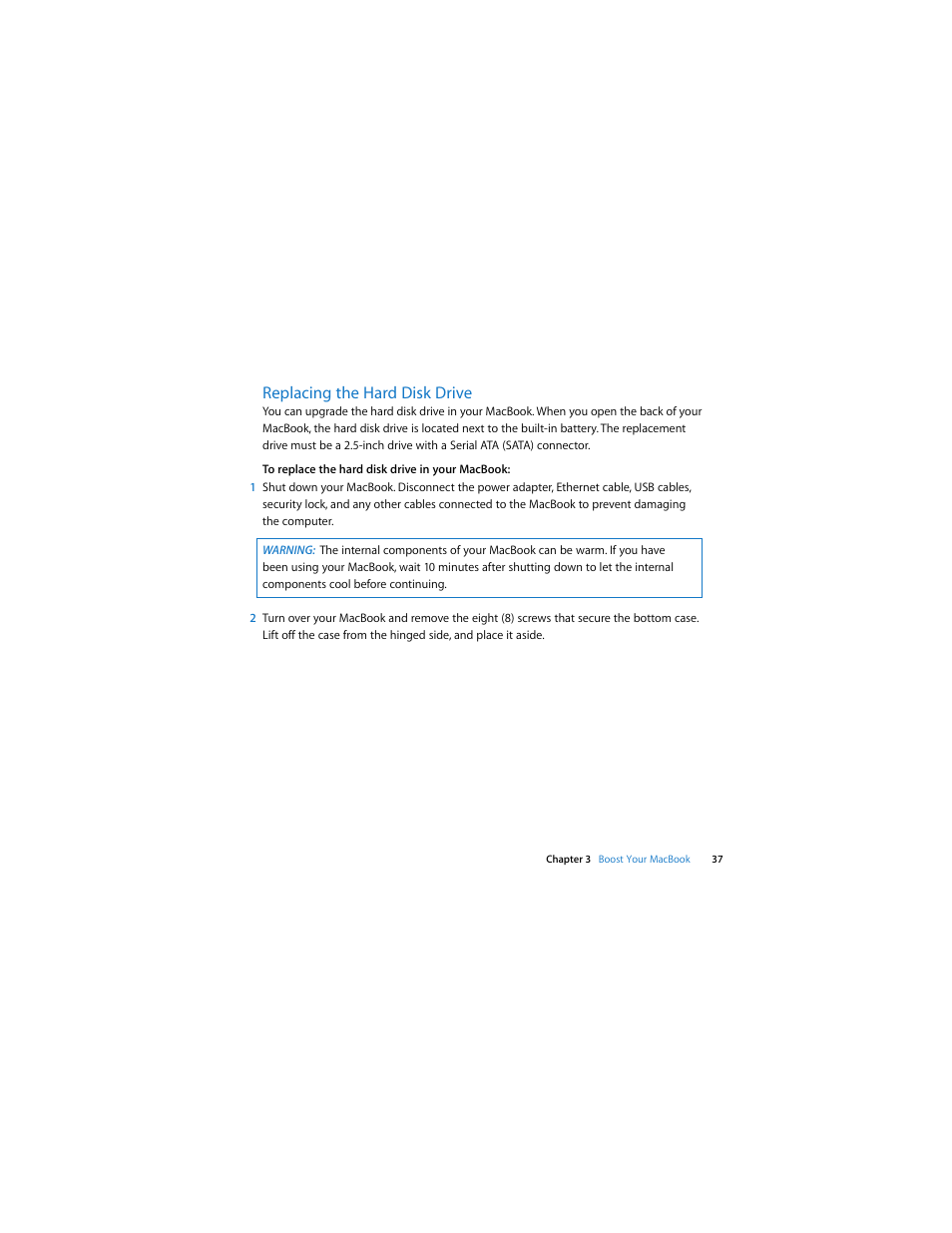 Replacing the hard disk drive | Apple MacBook (13-inch, Late 2009) User Manual | Page 37 / 88