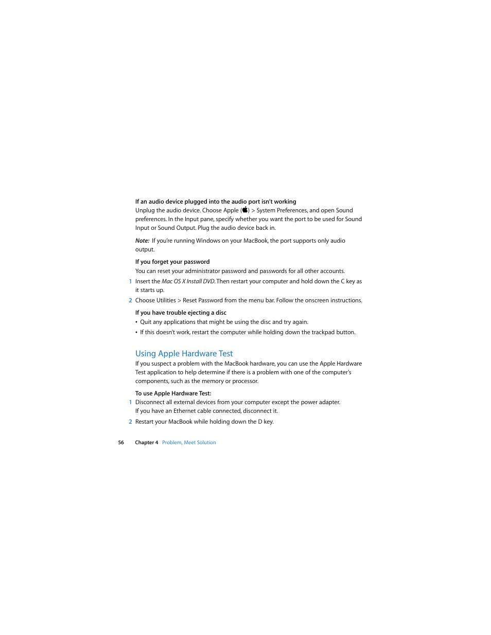 Using apple hardware test | Apple MacBook (13-inch, Late 2009) User Manual | Page 56 / 88