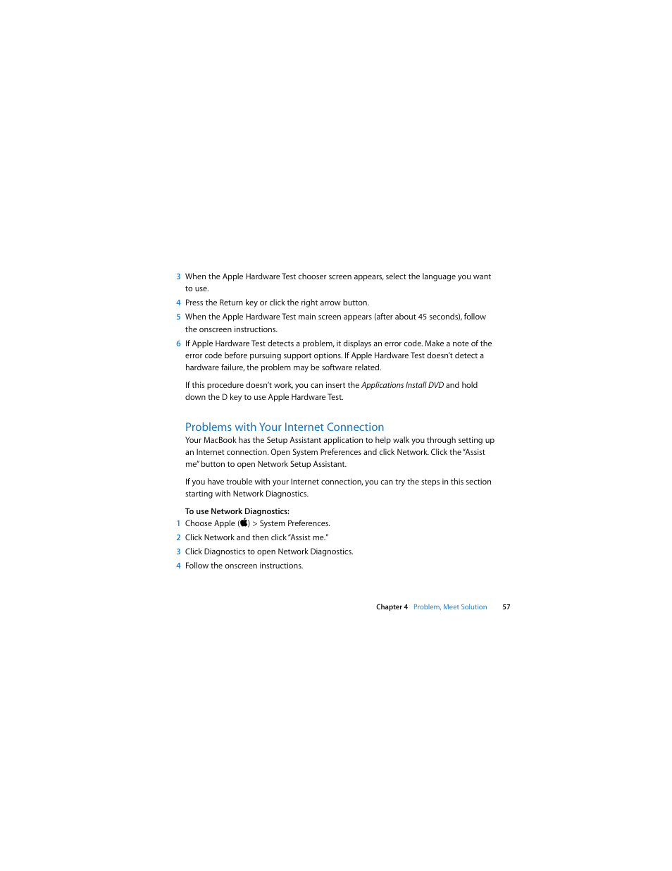 Problems with your internet connection | Apple MacBook (13-inch, Late 2009) User Manual | Page 57 / 88
