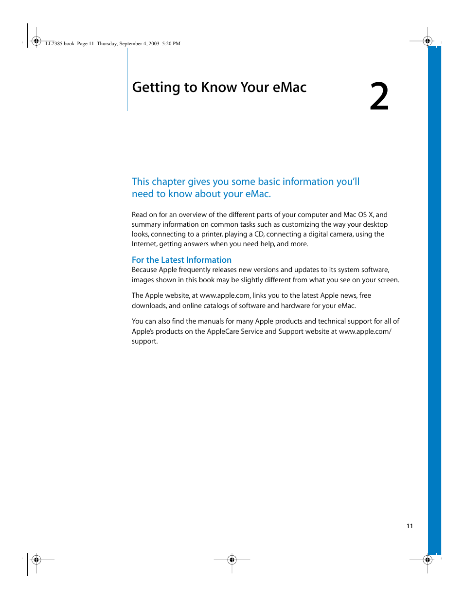 Getting to know your emac, Chapter, Chapter 2, “getting to know your emac | Apple eMac User Manual | Page 11 / 80