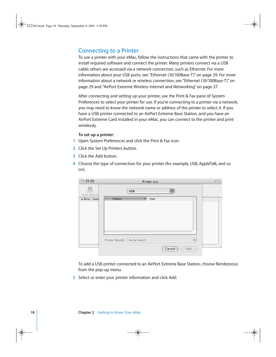Connecting to a printer | Apple eMac User Manual | Page 18 / 80
