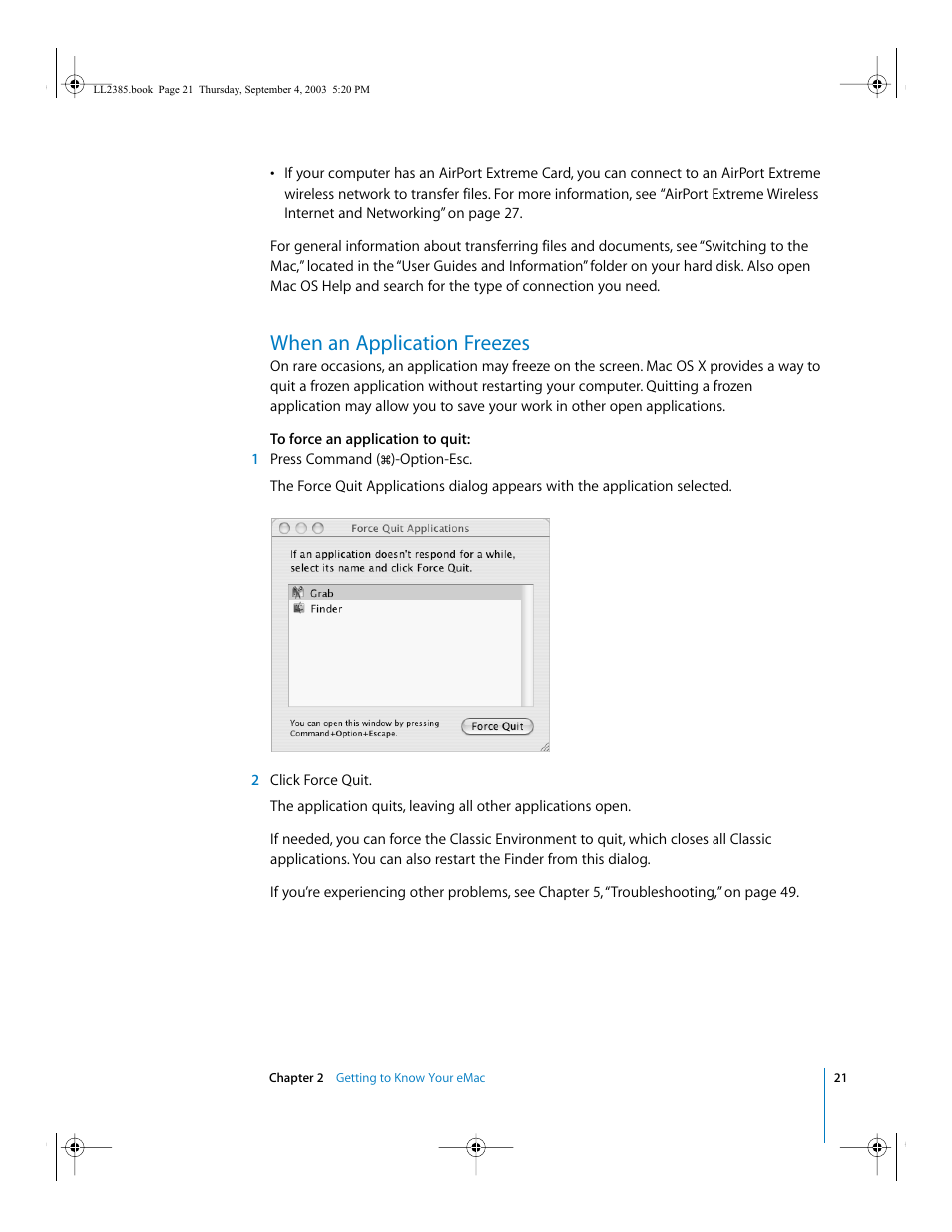When an application freezes | Apple eMac User Manual | Page 21 / 80